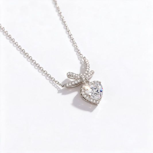 Bow & Heart Pendant Necklace